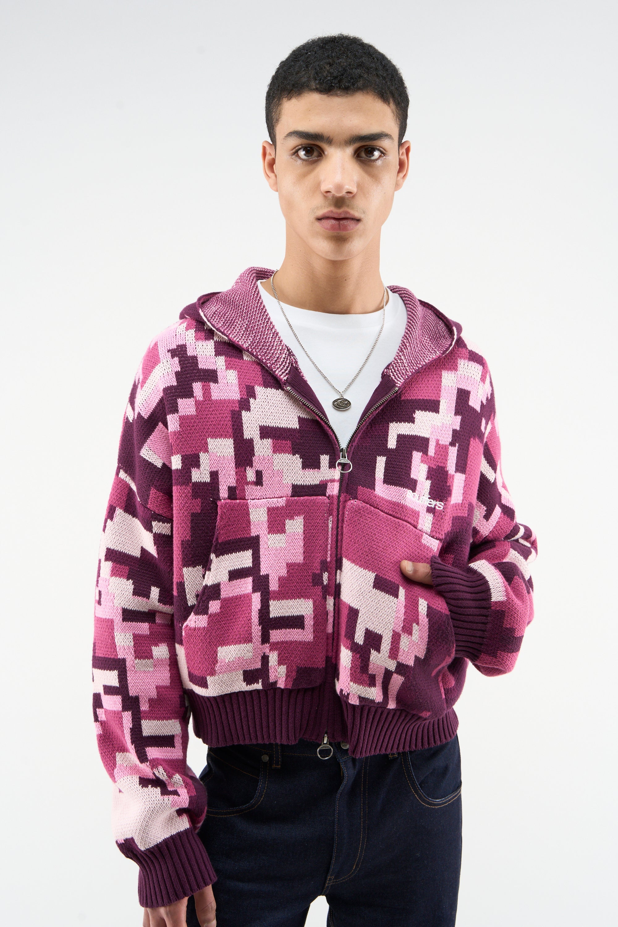 Mosaic Pink Knit Zipper